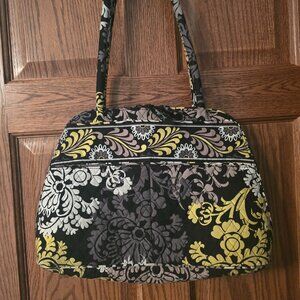 Vera Bradley Damask Yellow Black White Quilted Shoulder Bag Good Condition